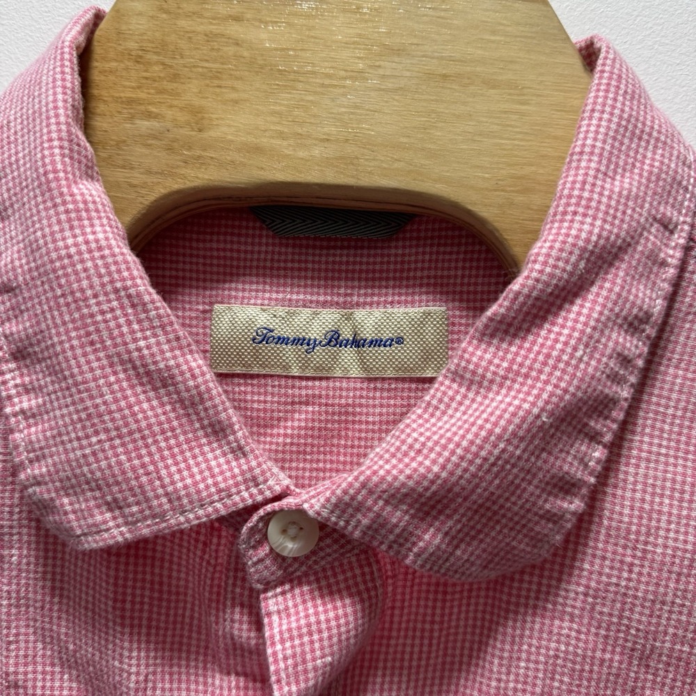 Tommy Bahama Shirt Mens XXL Linen Blend Pink Check Short Sleeve Button‎ Down - Picture 4 of 6